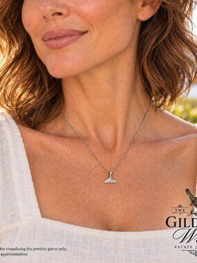Sterling Silver 925 Whale Tail Pendant Necklace 18” Box Chain Nautical Coastal
